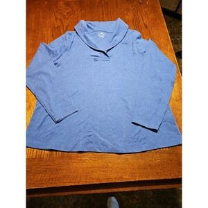 LL Bean Sweatshirt Womens 1X Blue Shawl Collar Lightweight Pullover Hoodie(A766)